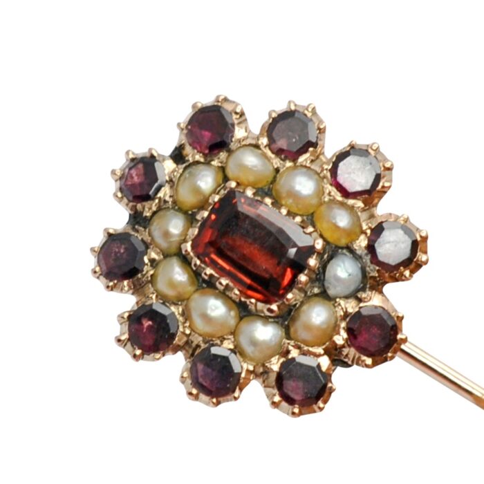 Georgian Garnet & Pearl Gold Brooch