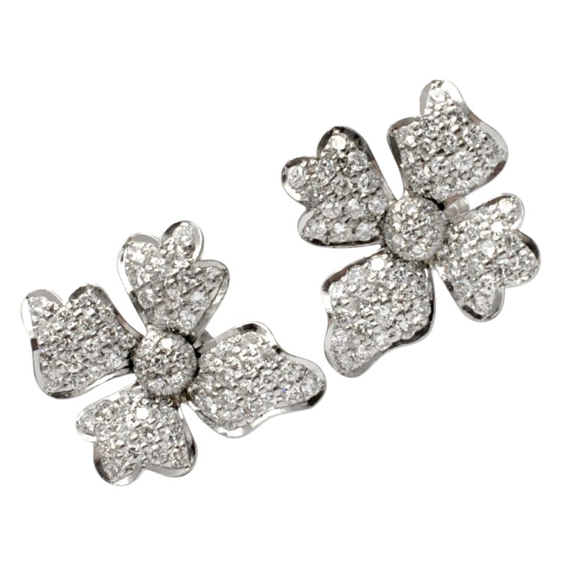 Mid Century Diamond 18ct Gold Flower Earrings