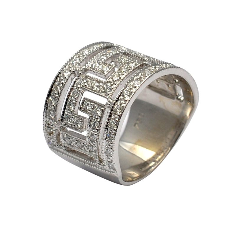 Diamond 18ct Gold Greek Key Band Ring