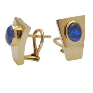 Black Opal Doublet 18ct Gold Earrings