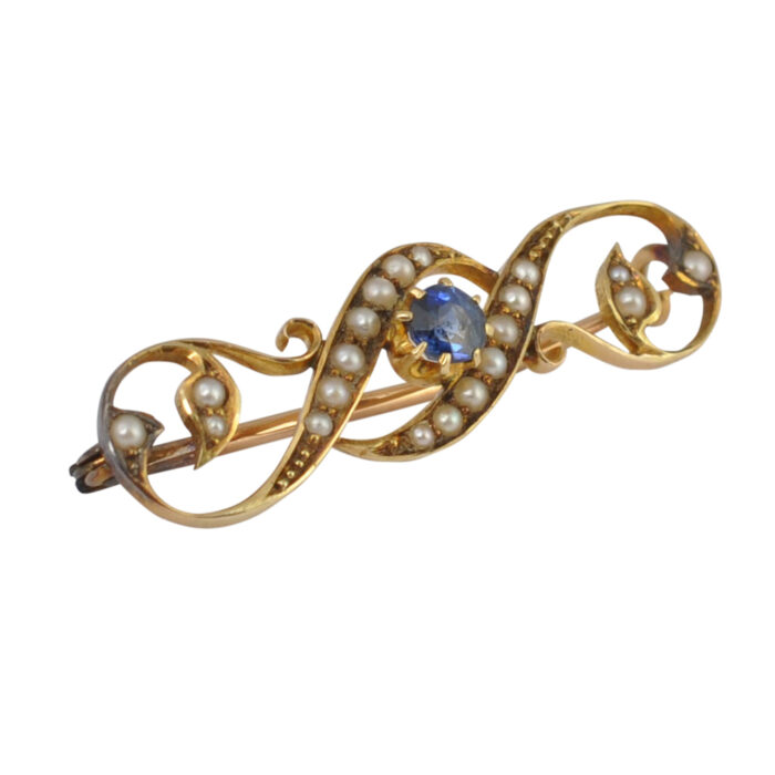 H066 81 SAPPHIRE PEARL GOLD BROOCH2