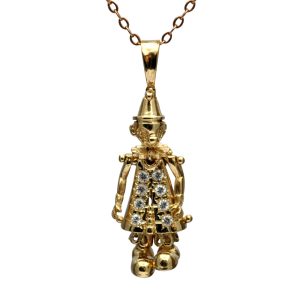 Vintage Gold Diamond Articulated Clown Pendant