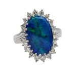Vintage Black Opal Diamond Cluster Ring