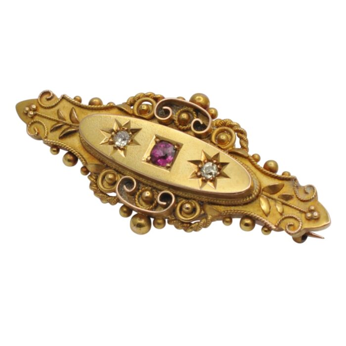 Antique Edwardian 15ct Gold Ruby Diamond Brooch