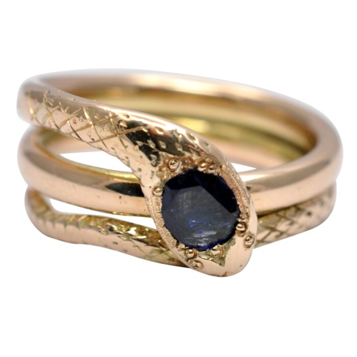 Antique Sapphire 15ct Gold Gentlemans Snake Ring