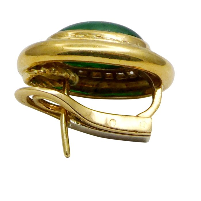 K016 CABOCHON EMERALD DIAMOND GOLD EARRINGS4
