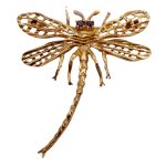 Vintage Mid Century 9ct Gold Dragonfly Brooch