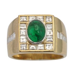 Cabochon Emerald Diamond Gold Ring