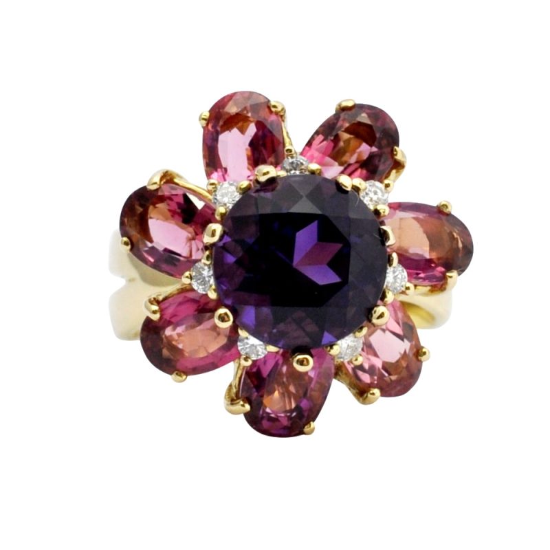 Amethyst Pink Tourmaline Diamond Ring