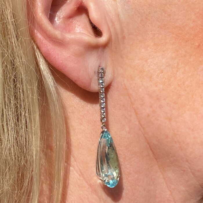 Antique Aquamarine Diamond Pendant Earrings