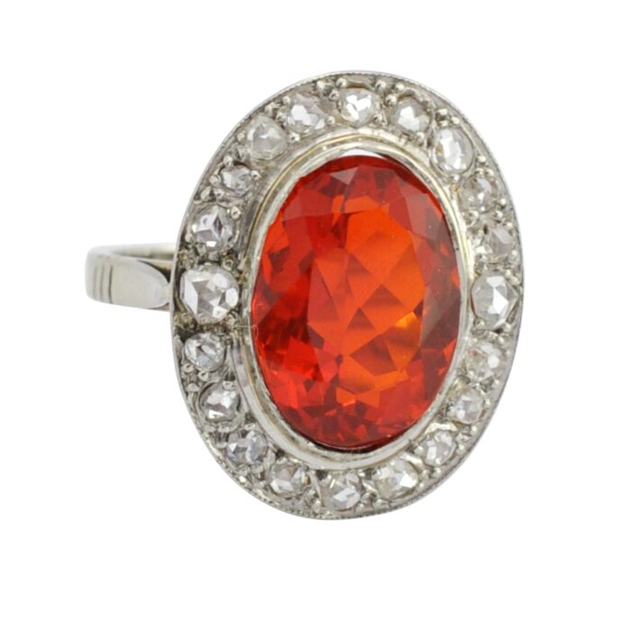 Art Deco Fire Opal Diamond Gold Ring