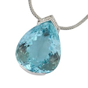 300 Carat Blue Topaz Diamond Gold Necklace