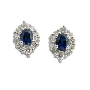 Sapphire Diamond Gold Cluster Earrings