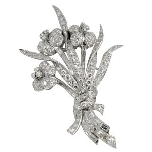 Vintage Diamond Platinum Floral Spray Brooch