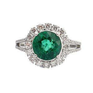 Emerald Diamond Halo Gold engagement Ring
