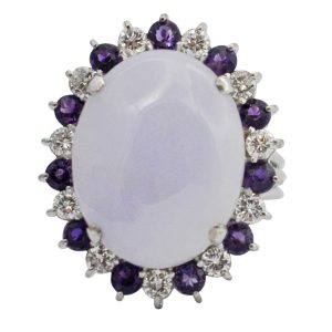 Lavender Jade Diamond Amethyst Gold Ring