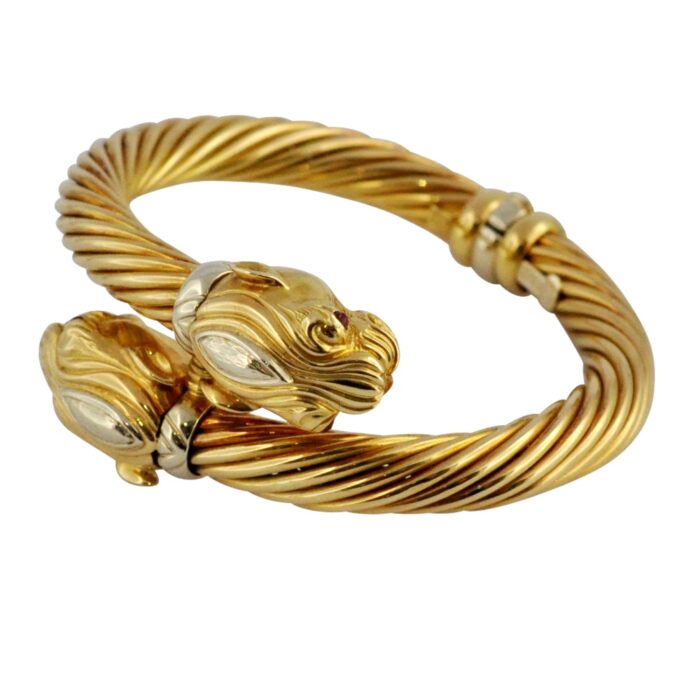 18ct Gold Double Headed Panther Bangle
