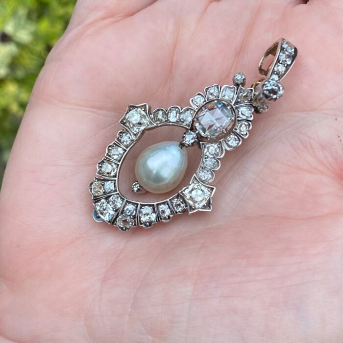 Victorian Diamond Pearl Gold Pendant Brooch