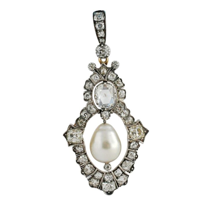 Victorian Diamond Pearl Gold Pendant Brooch