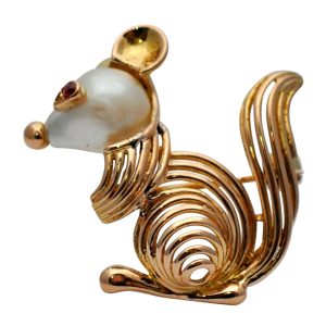 Vintage Mid Century French 18ct Gold Squirrel Brooch