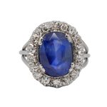 Untreated Sri Lankan 7.04ct Sapphire Diamond Ring