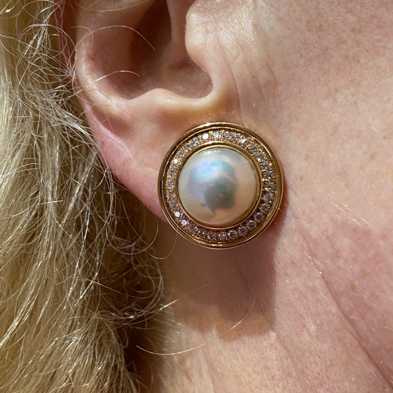Mabé Pearl Diamond Gold Ear Clips