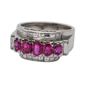 Art Deco Burmese Pink Sapphire Diamond Ring
