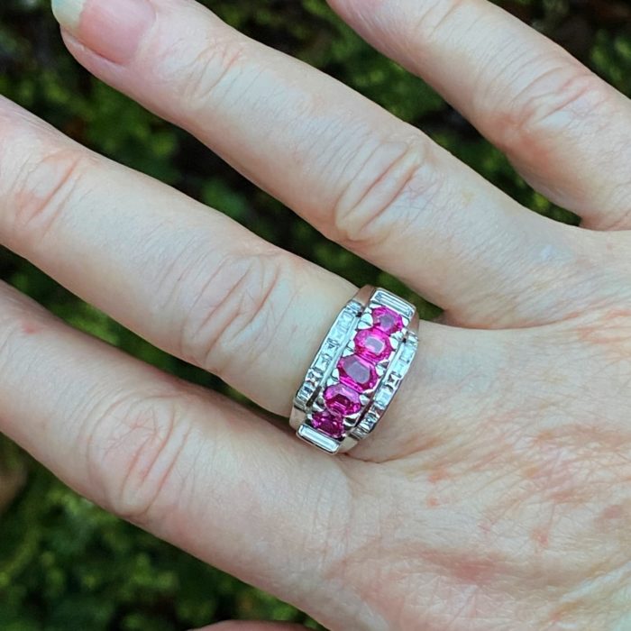Art Deco Burmese Pink Sapphire Diamond Ring