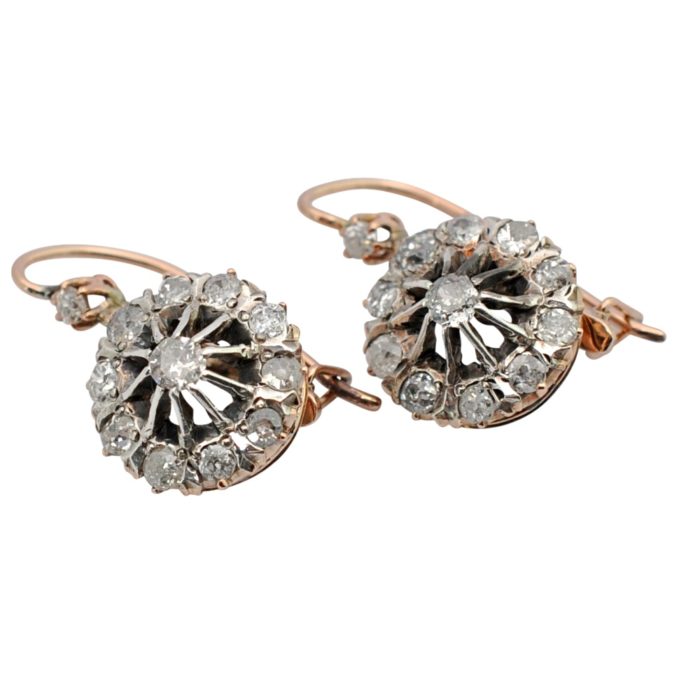 Antique Victorian Diamond Drop Gold Earrings