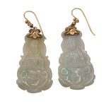 Antique Jade Buddha Gold Earrings