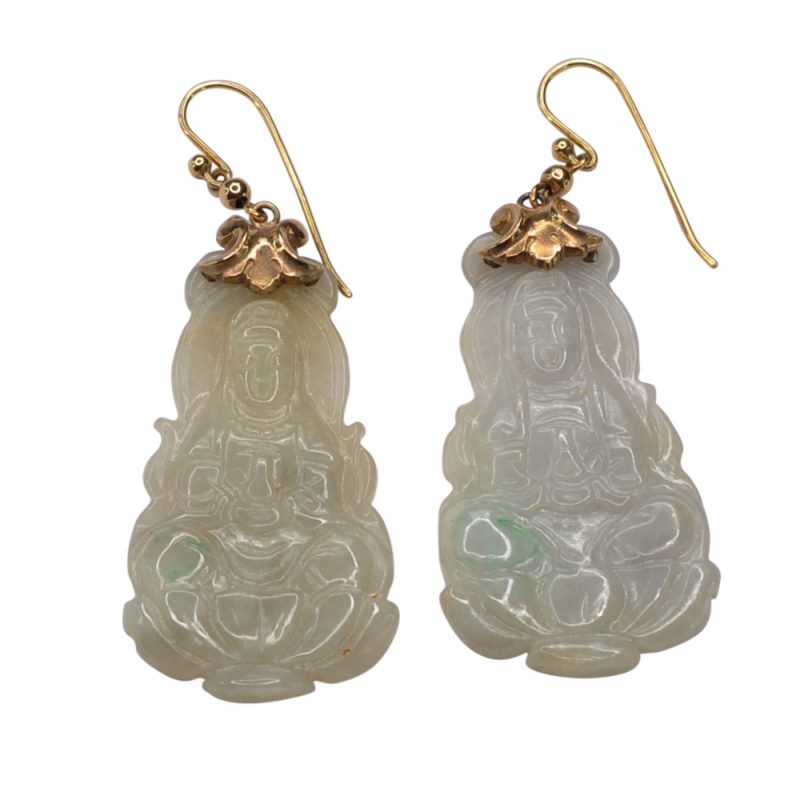 Antique Jade Buddha Gold Earrings