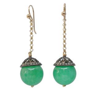 Victorian Style Jade Diamond Gold Earrings