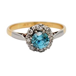 Antique Blue Zircon Diamond Gold Ring