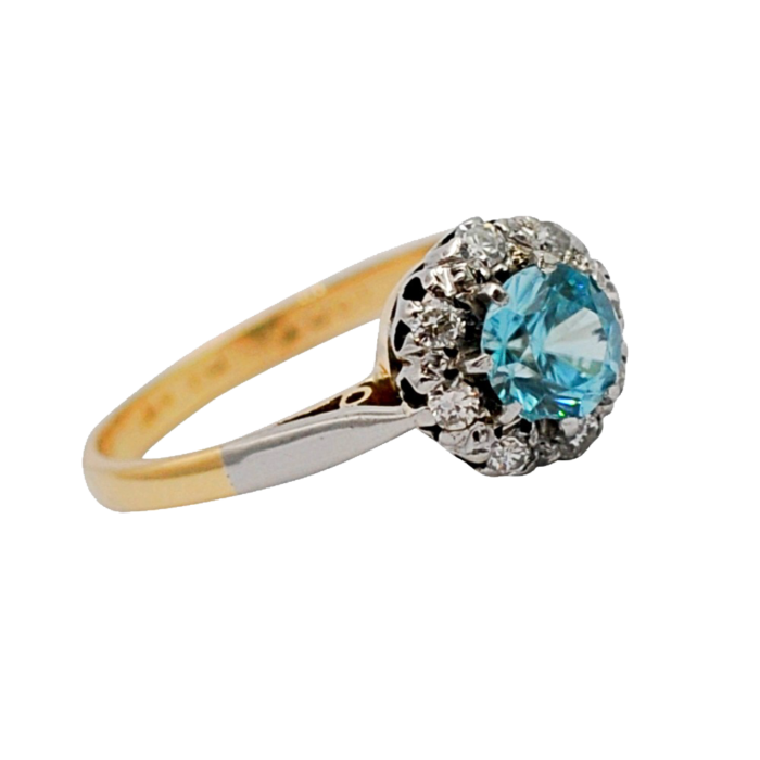 Antique Blue Zircon Diamond Gold Ring