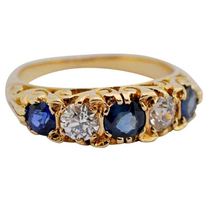 Victorian Sapphire Diamond 5 Stone Ring