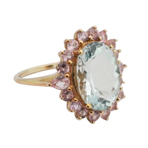 Vintage Aquamarine Pink Topaz Gold Ring