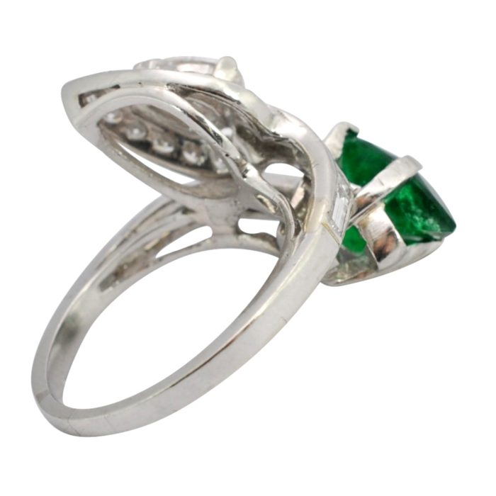 Vintage Emerald and Diamond Platinum Crossover Ring
