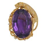 Vintage Amethyst Diamond Gold Leopard Pendant