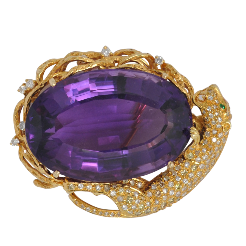 Vintage Amethyst Leopard Pendant 5 Vintage Amethyst Diamond Gold Leopard Pendant
