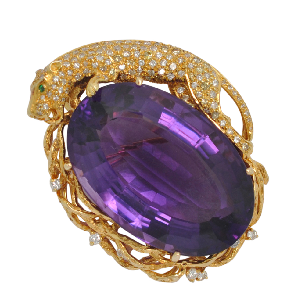 Vintage Amethyst Leopard Pendant 7 Vintage Amethyst Diamond Gold Leopard Pendant