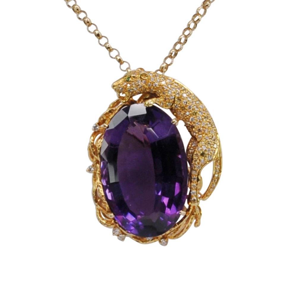 Vintage Amethyst Leopard Pendant 2 Vintage Amethyst Diamond Gold Leopard Pendant