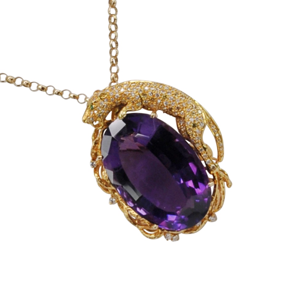 Vintage Amethyst Leopard Pendant 6 Vintage Amethyst Diamond Gold Leopard Pendant