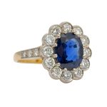 Sapphire Diamond Cluster Engagement Gold Ring