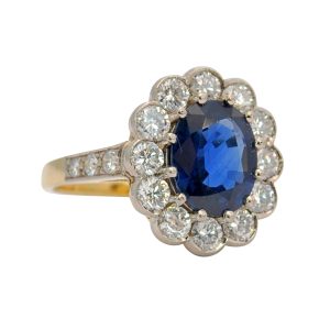 Sapphire Diamond Cluster Engagement Gold Ring