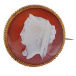 Antique Victorian Hardstone Cameo Gold Brooch