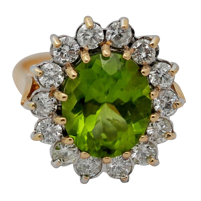 Peridot Diamond Gold Cluster Ring