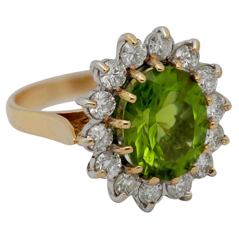 Peridot Diamond Gold Cluster Ring
