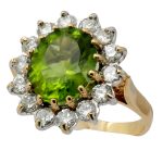 Peridot Diamond Gold Cluster Ring