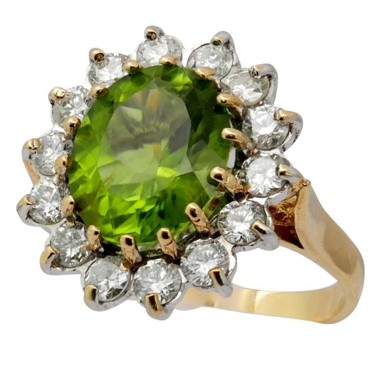 Peridot Diamond Gold Cluster Ring