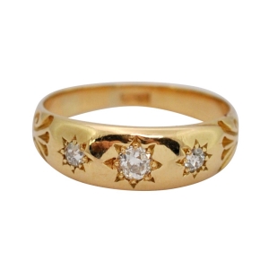 Victorian Diamond 3 Stone Gold Band Ring
